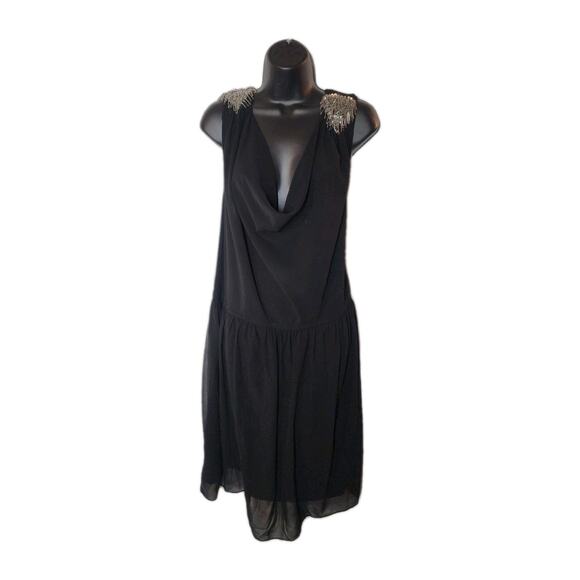 Women's Simply Be Sz 22 Black Sleeveless Short Trapeze Tassel Dress Sequence - Picture 1 of 13